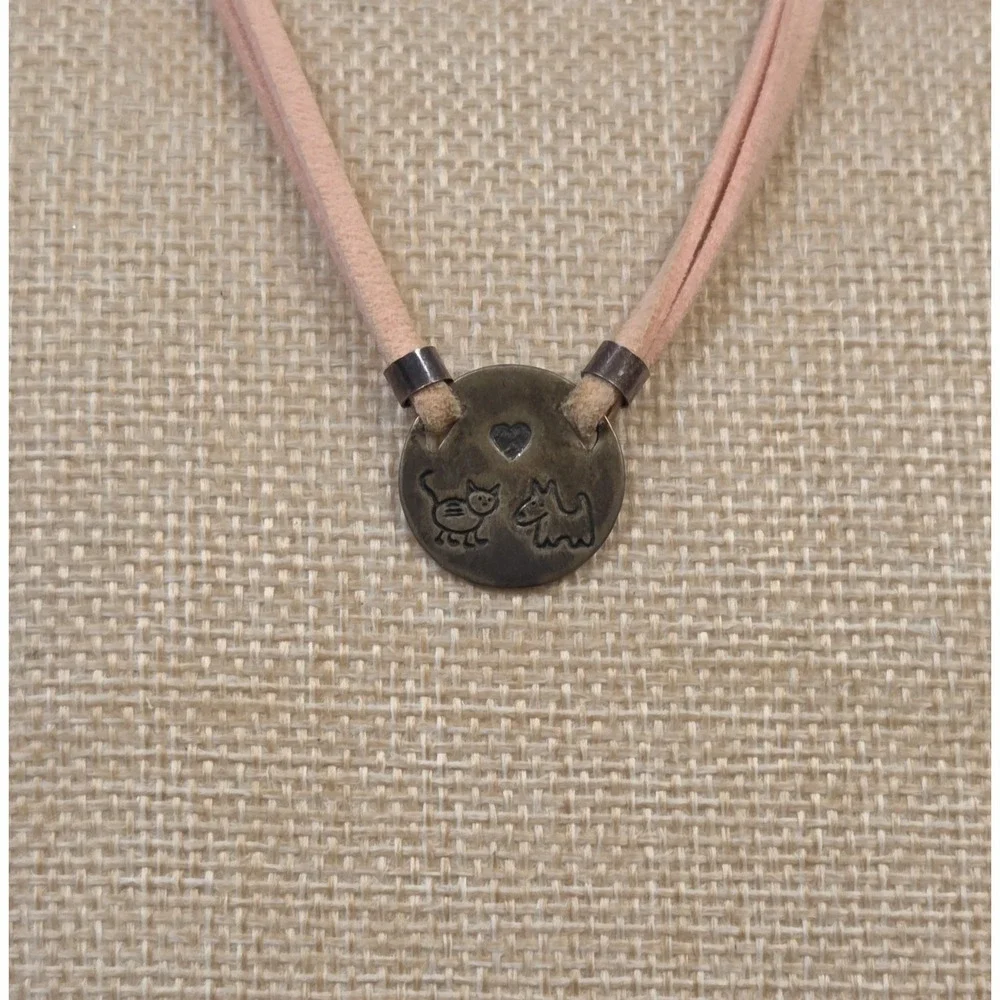Retired Silpada Sterling Silver & Pink Suede Cat‎ & Dog Pendants Necklace Israel